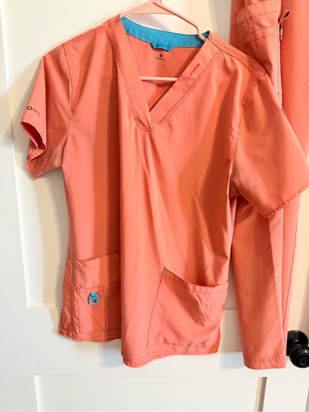 Carhartt Coral Pink Scrub Set with Teal Accents - Picture 2 of 12